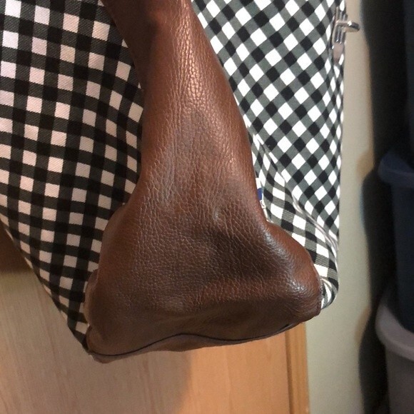 Sloane Ranger black and white checkered gingham print medium tote shoulder bag - Picture 9 of 10